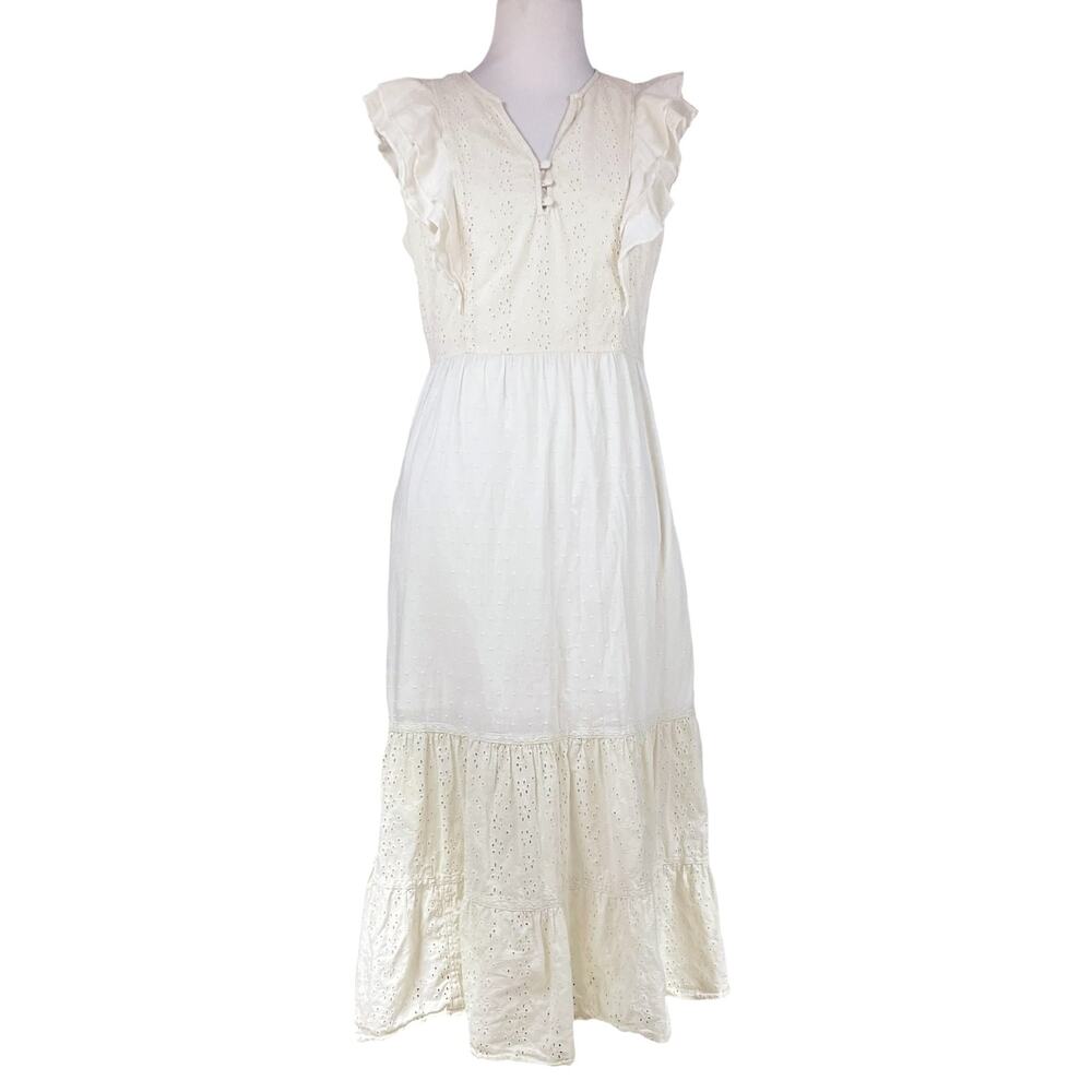 MATILDA JANE x JOANNA GAINES Sweet As Sugar Eyelet Tiered Cream Midi Dress Sz S